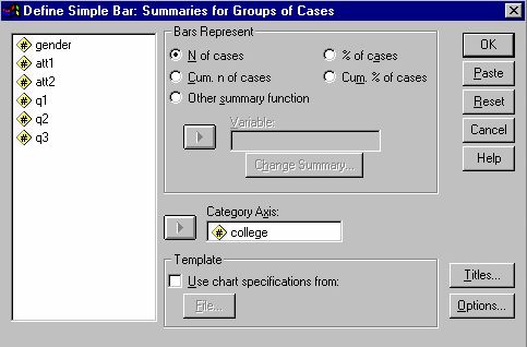 Define Simple Bar:  Summaries for Groups of Cases Dialog Box